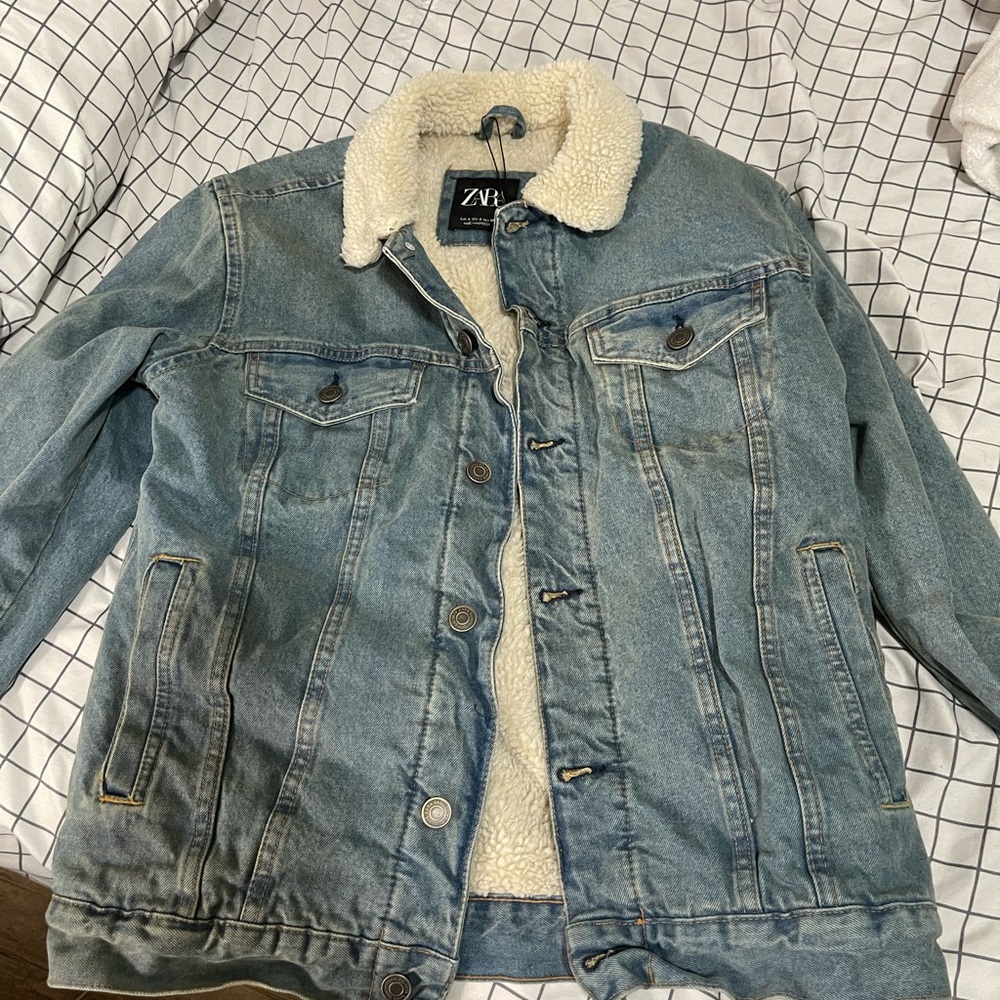 Zara Fleece Trim Denim Jacket